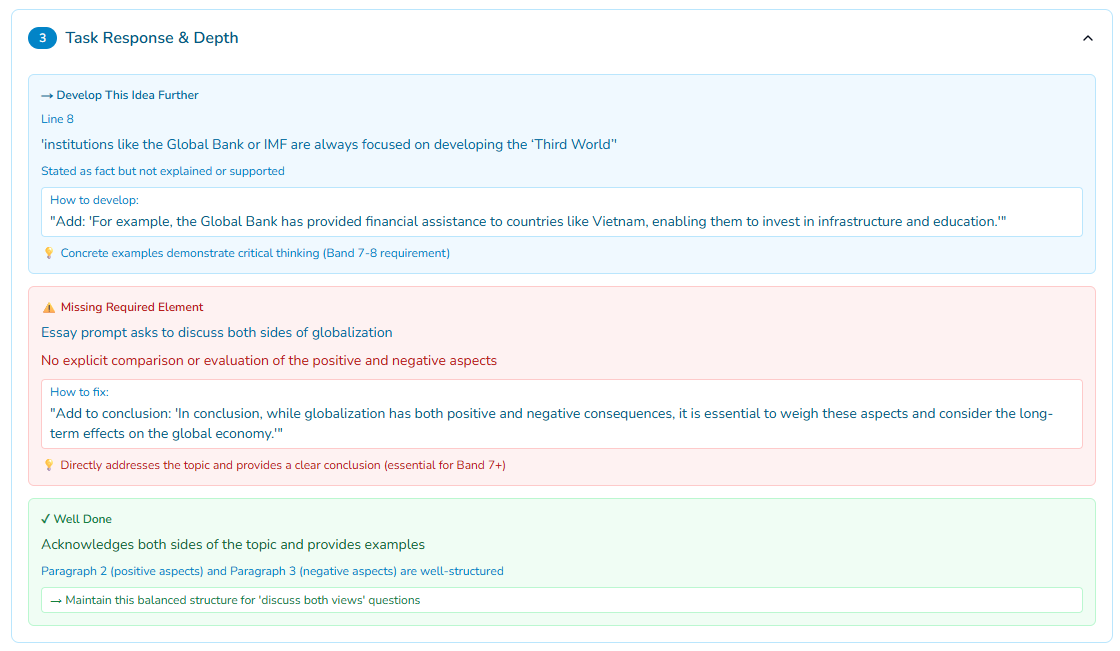 Detailed feedback with highlights